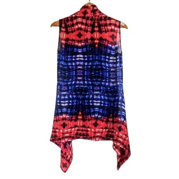 BCBG MaxAzria Logan Red White Blue Silk Asymmetrical Top - Picture 3 of 5